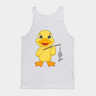 Duck Fishing Fisher Finshing rod Tank Top